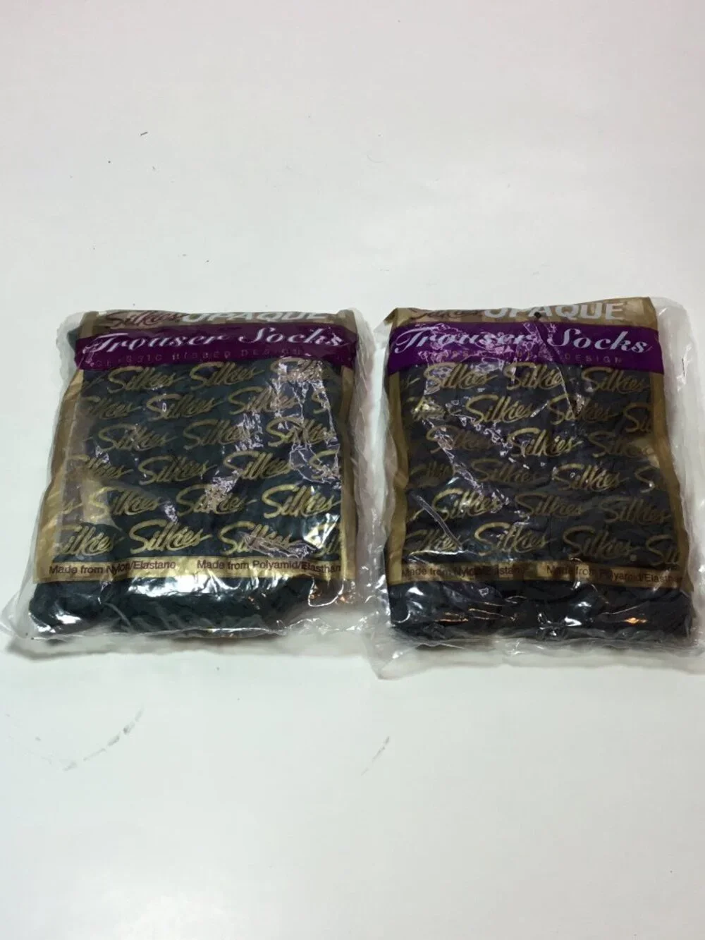 2 Pkgs Silkies Opaque Trouser Ribbed Socks 091020 Dark Green 091024 Grey NOS